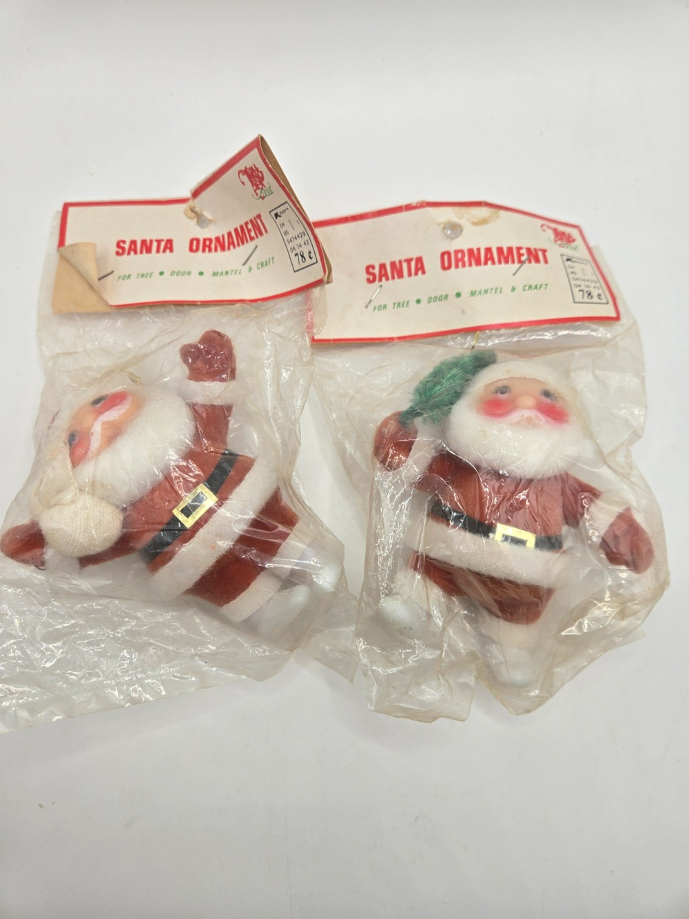 Vintage 4.5" Santa Claus Christmas Ornament SEALED LOT of 2 Thailand Kmart